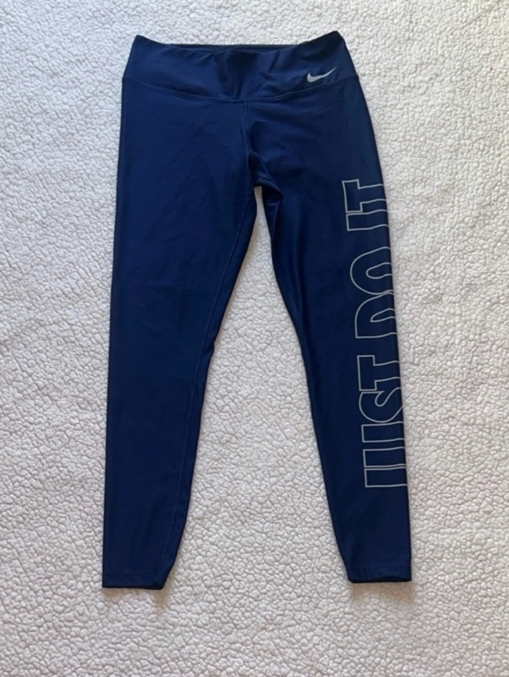 Nike Navy Leggings with White 'Just Do It' Side Graphic